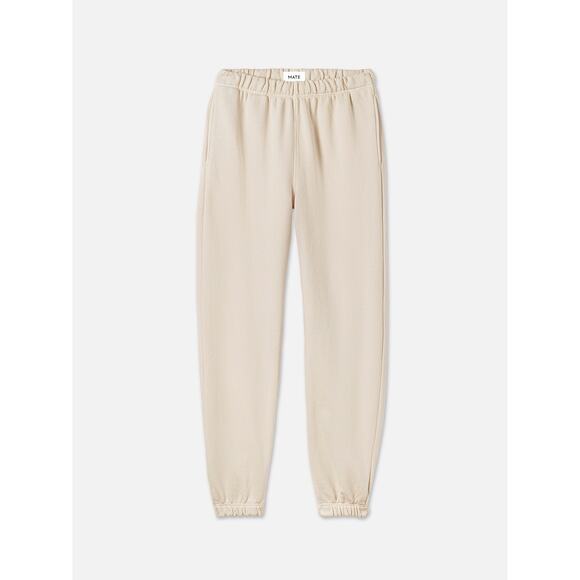 Mate The Label Organic Fleece Jogger Pocket Sweatpants Bone Ivory S Women $128 - Picture 3 of 11